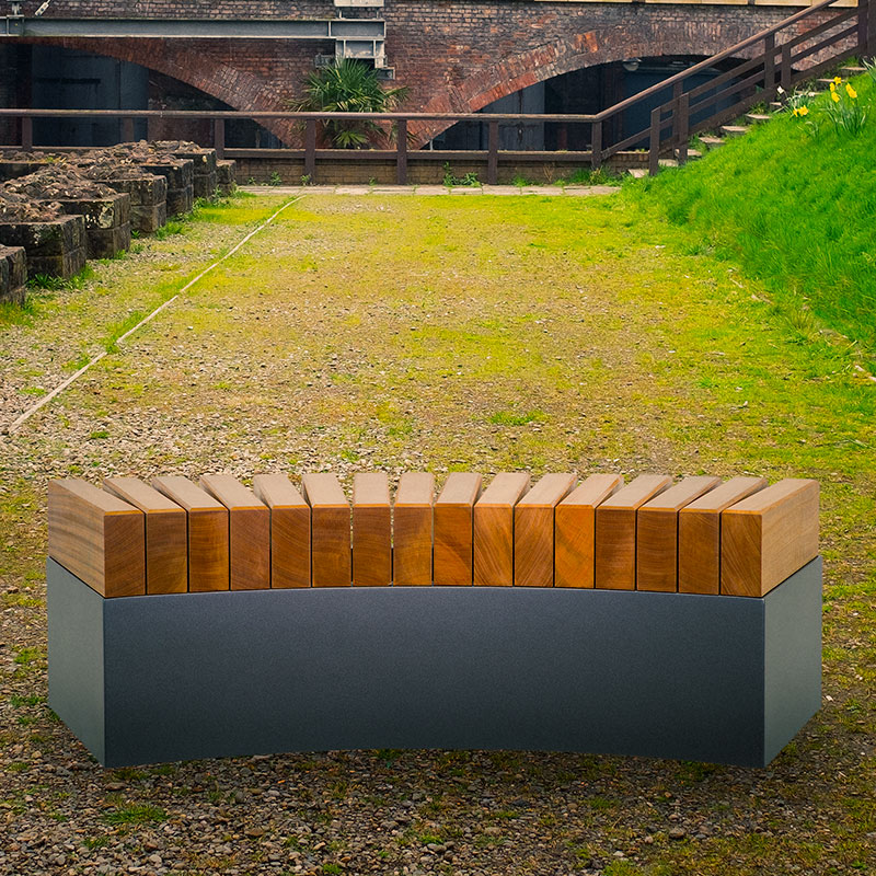 CURVED BENCH-11 Seat Timber metal wooden by europlanters