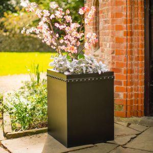 TALL SQUARE PLANTER 600x600x1000mm WITH RIVETS IN TEXTURED BLACK- Clearance